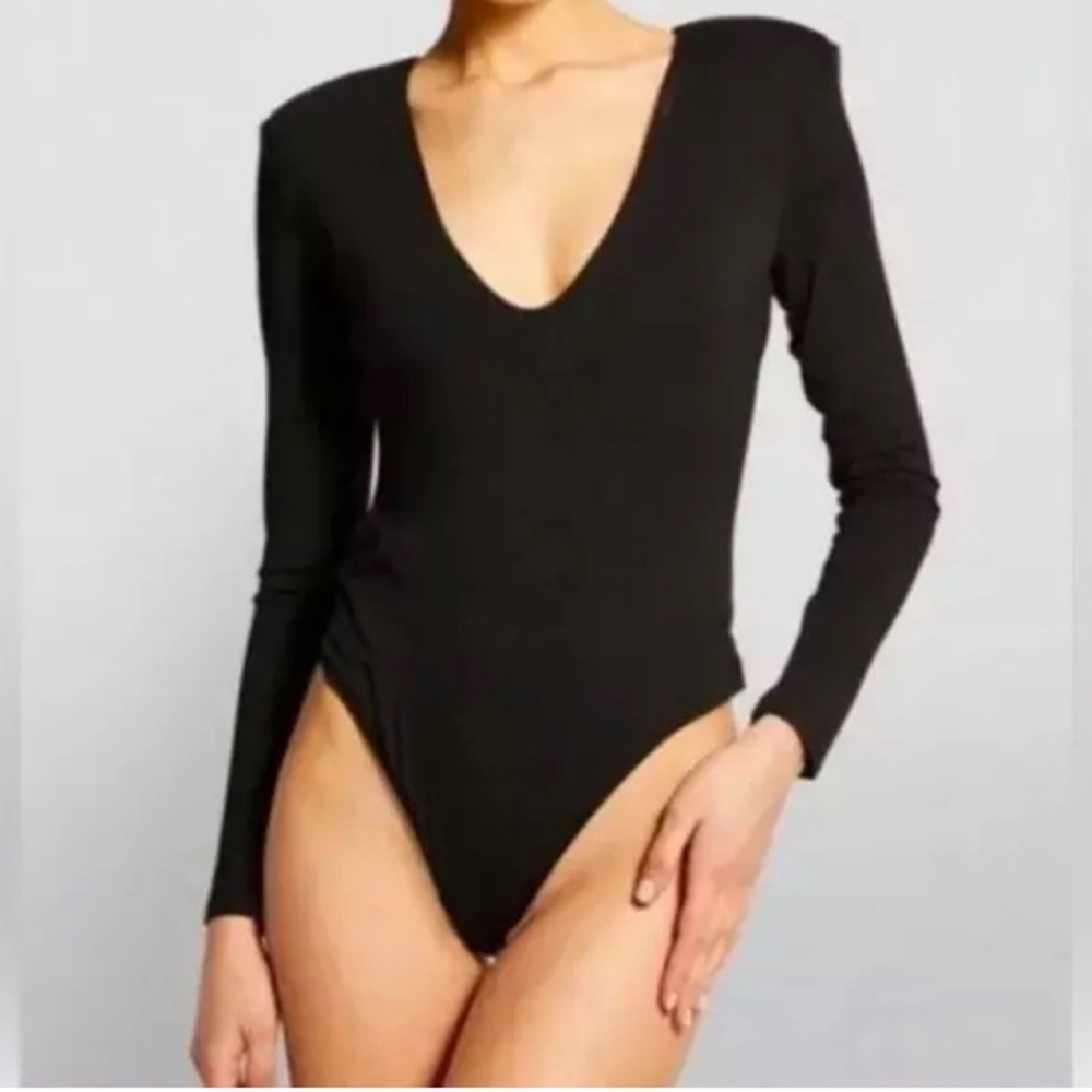 Good American Black V-Neck Bodysuit